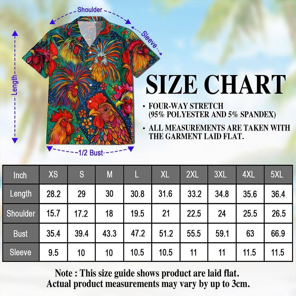Netecom Colorful Rooster Hawaiian Shirt for Men, Button Down Summer Beach Short Sleeve, S-5XL