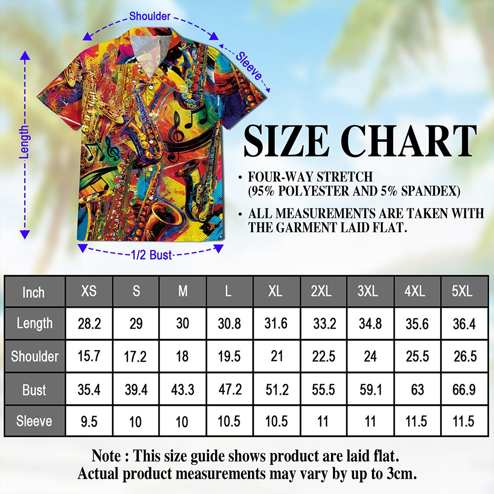 Netecom Colorful Saxophone Hawaiian Shirt for Men, Saxophonist Gift, Musical Instrument Button Down Summer Beach Shirts, S-5XL