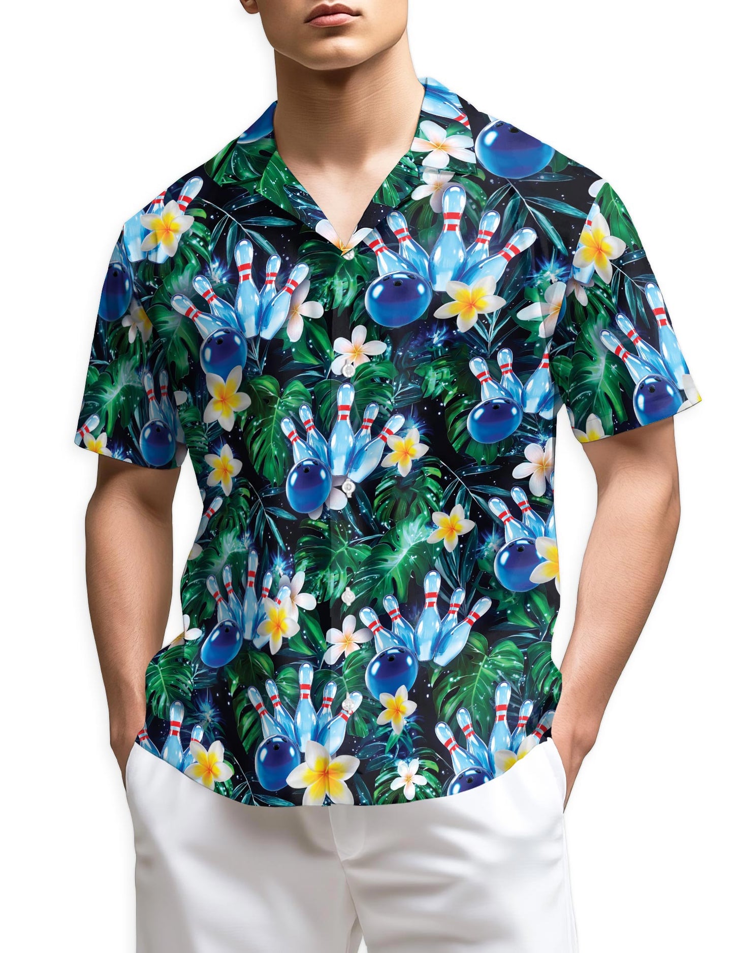 Netecom Cool Plumeria Bowling Hawaiian Shirt for Men