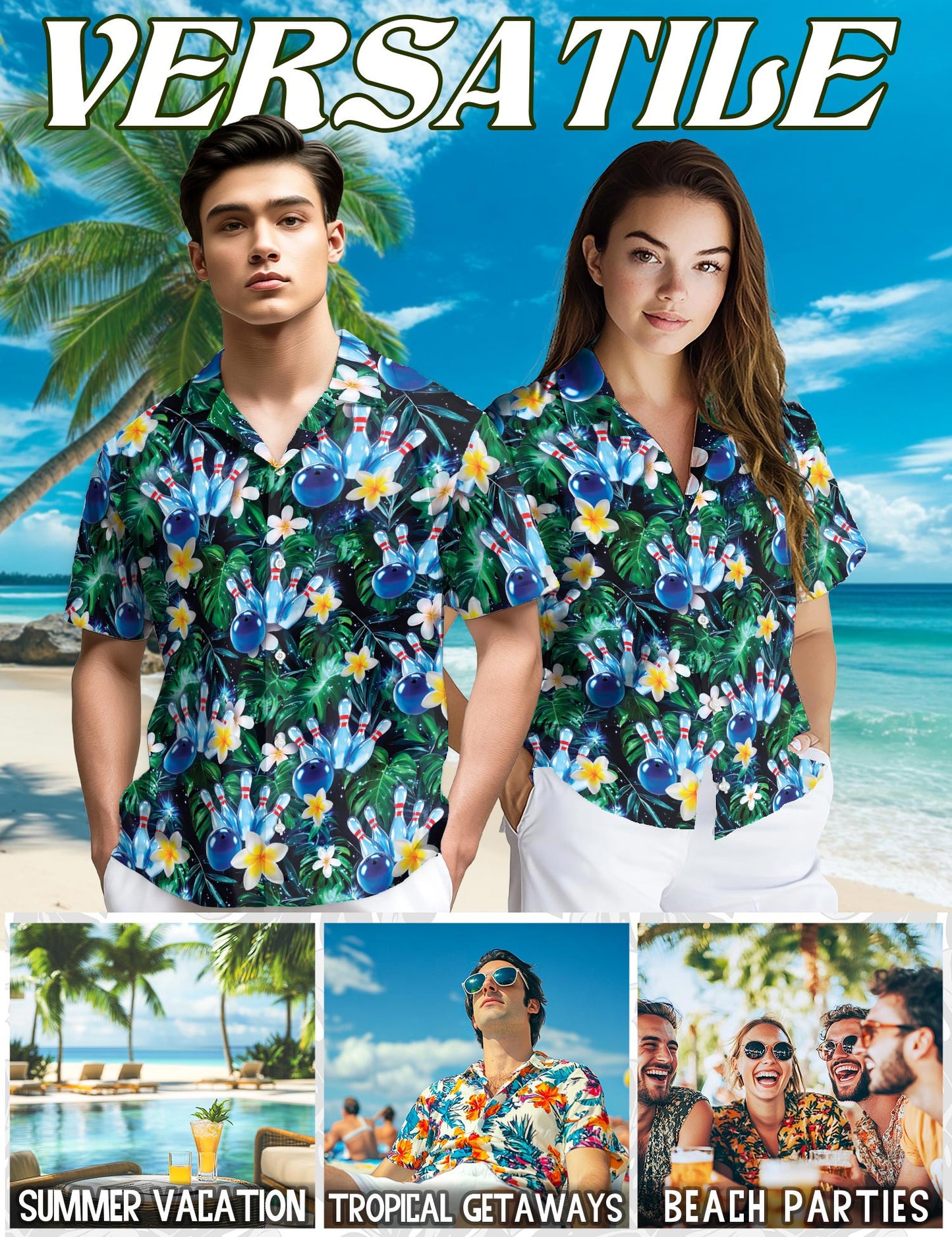 Netecom Cool Plumeria Bowling Hawaiian Shirt for Men, Bowling Ball Sport Bowler Button Down Summer Beach Short Sleeve, S-5XL