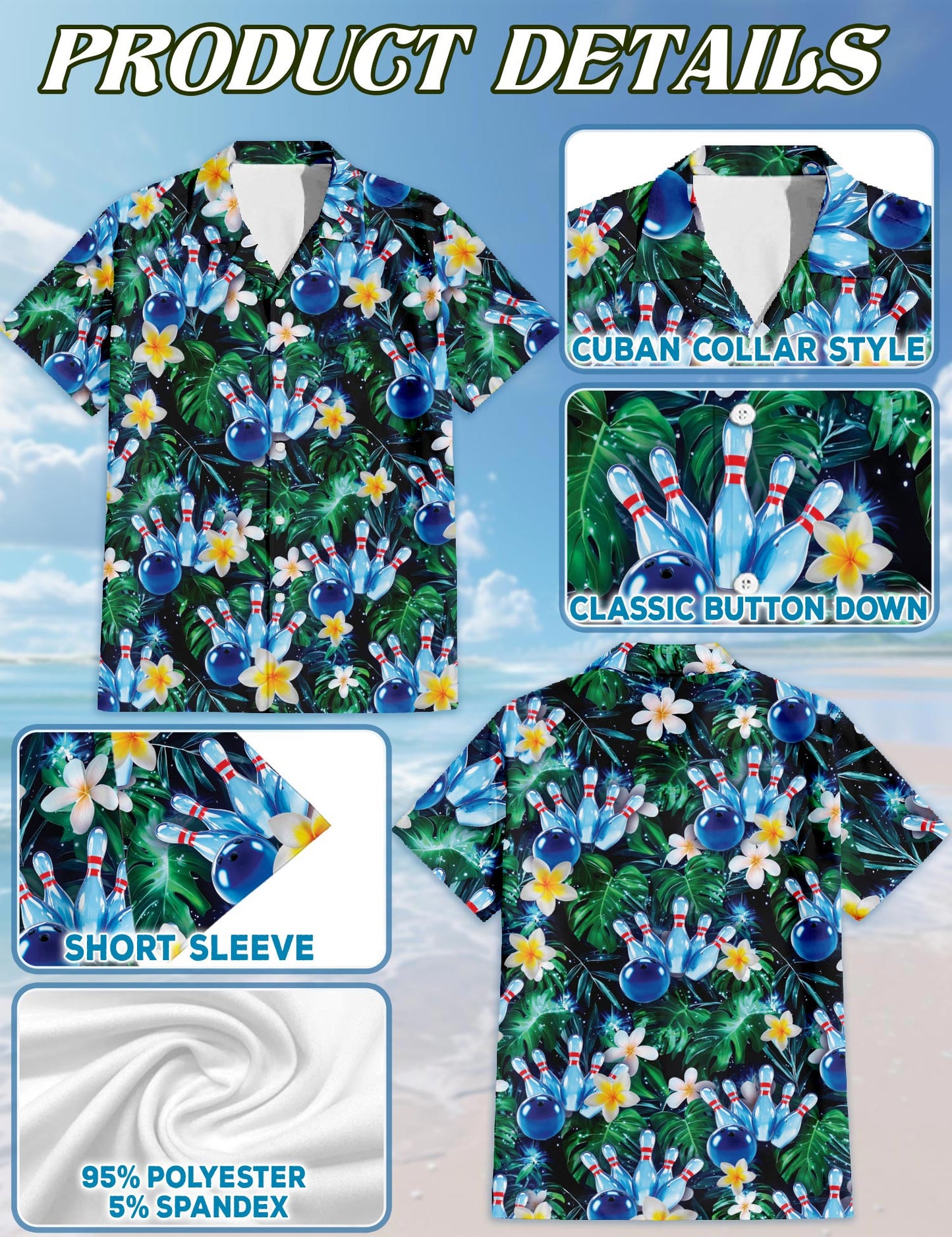 Netecom Cool Plumeria Bowling Hawaiian Shirt for Men, Bowling Ball Sport Bowler Button Down Summer Beach Short Sleeve, S-5XL
