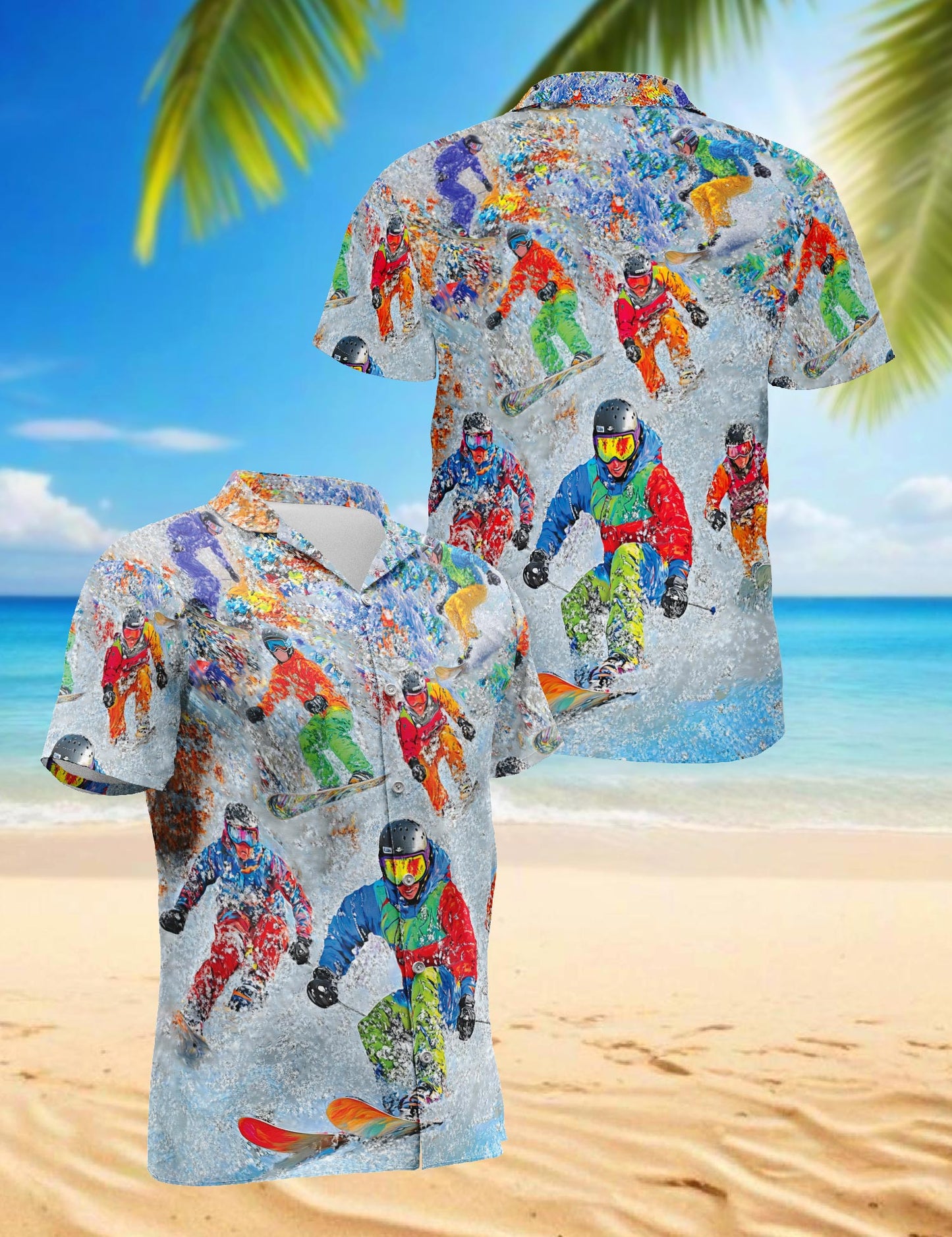 Netecom Cool Snowboard Hawaiian Shirt for Men, Ski Lover Gifts, Mountain Skier Button Down Summer Beach Short Sleeve, S-5XL