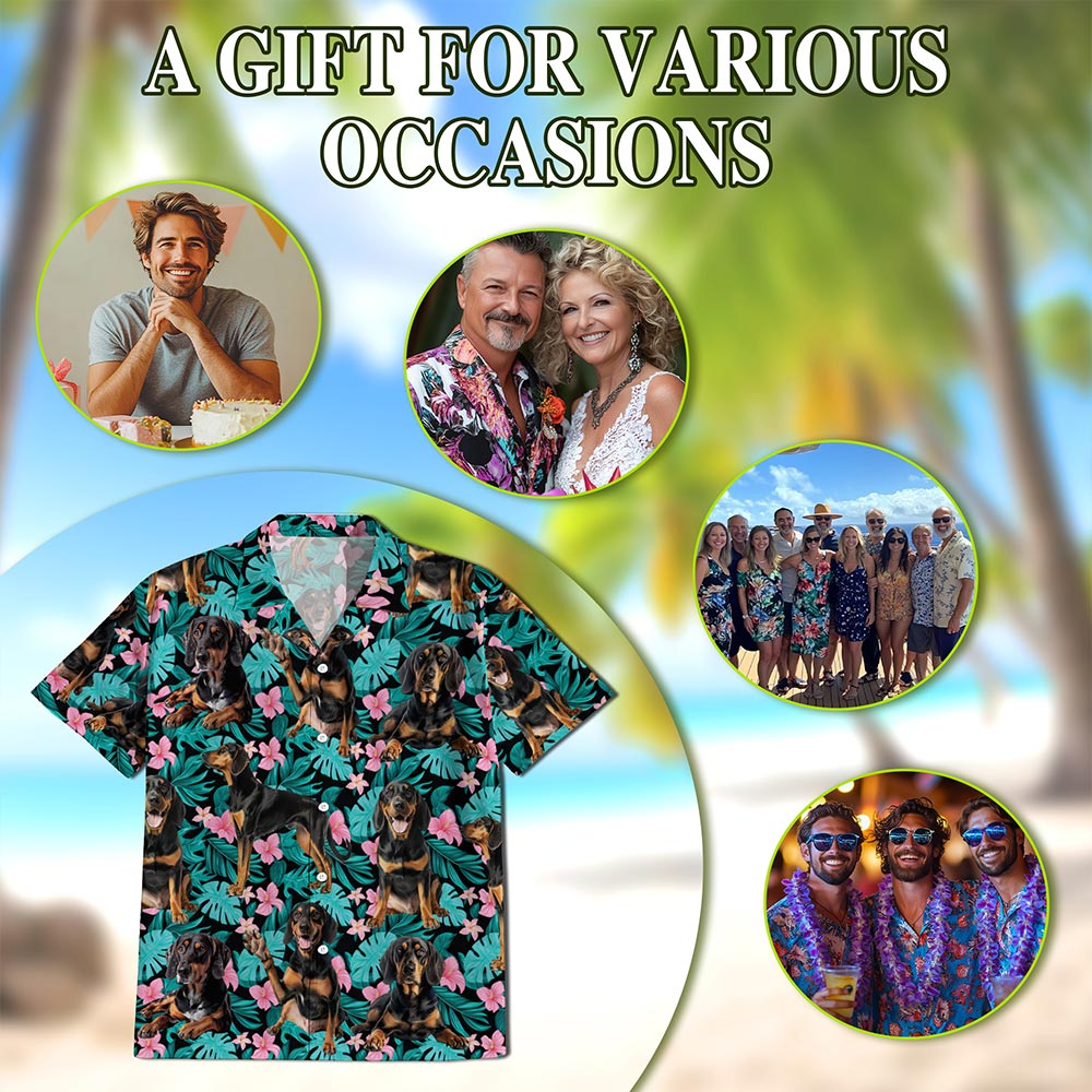 Netecom Coonhound Hawaiian Shirt for Men, Tropical Style, Button Down Summer Beach Short Sleeve, S-5XL