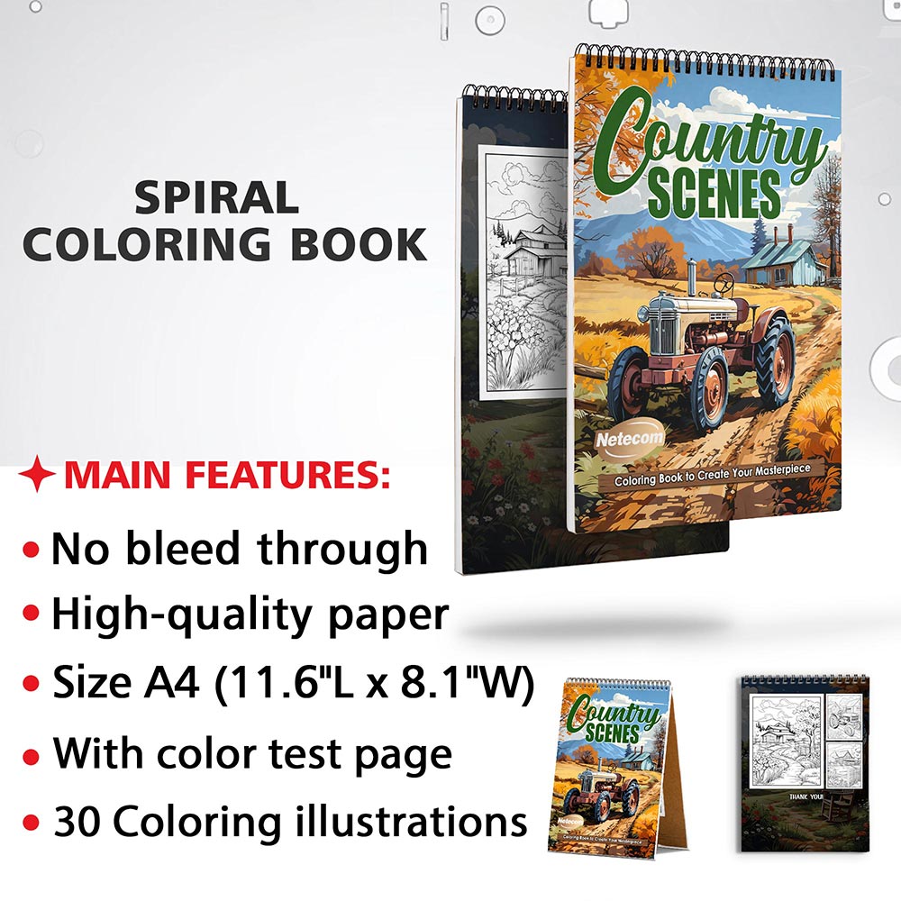 Netecom Country Scenes Coloring Sheets for Adults