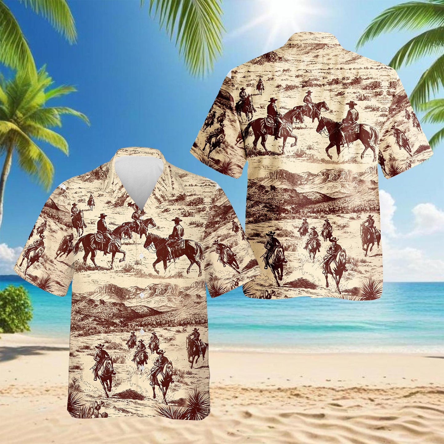 Netecom Cowboy Horse Riding Hawaiian Shirt for Men, Vintage Style, Button Down Summer Beach Short Sleeve, S-5XL