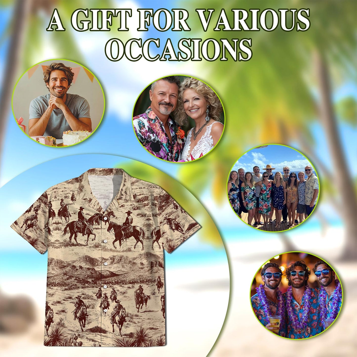 Netecom Cowboy Horse Riding Hawaiian Shirt for Men, Vintage Style, Button Down Summer Beach Short Sleeve, S-5XL