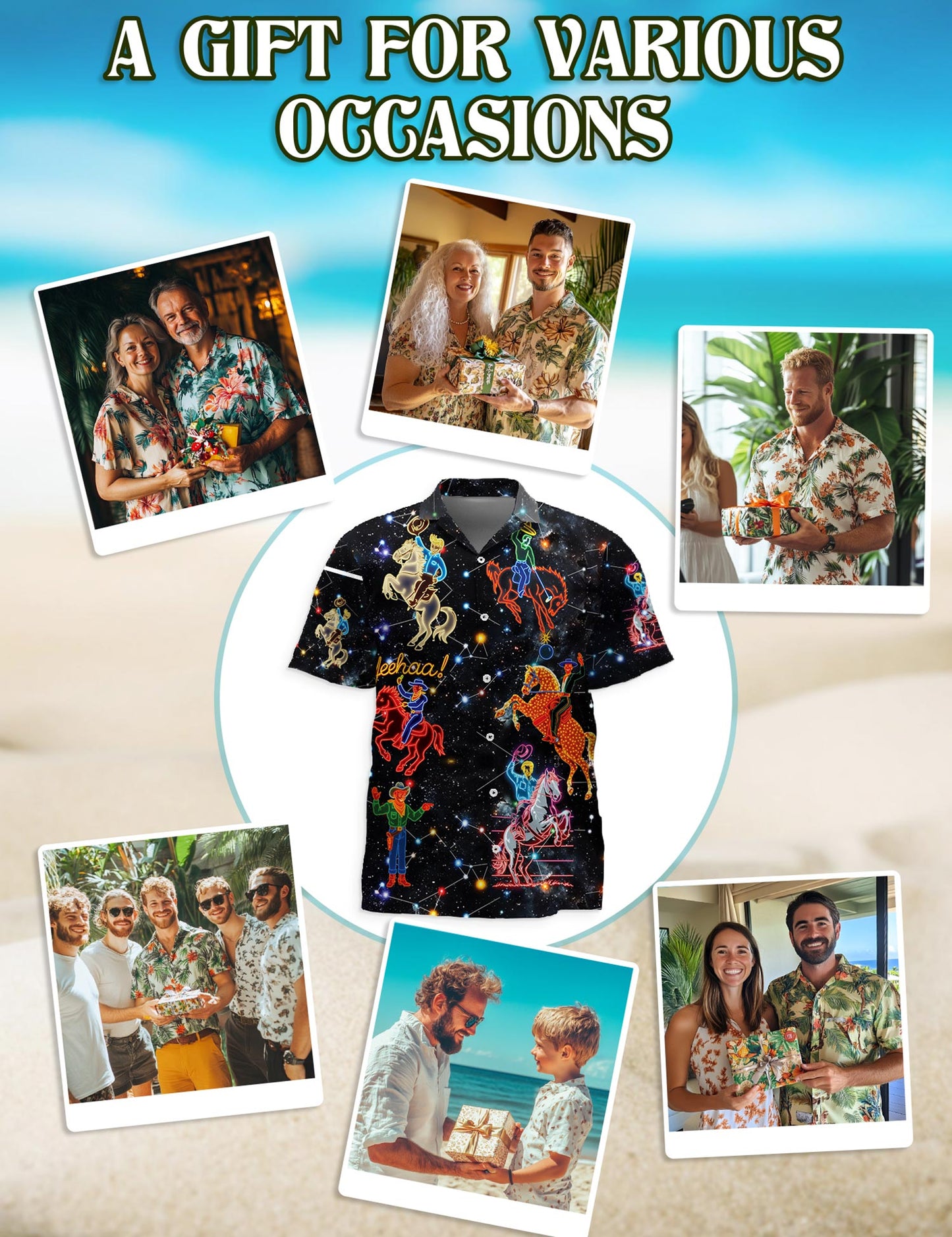 Netecom Cowboy Neon Love Life Hawaiian Shirt for Men, Western Style, Button Down Summer Beach Short Sleeve, S-5XL