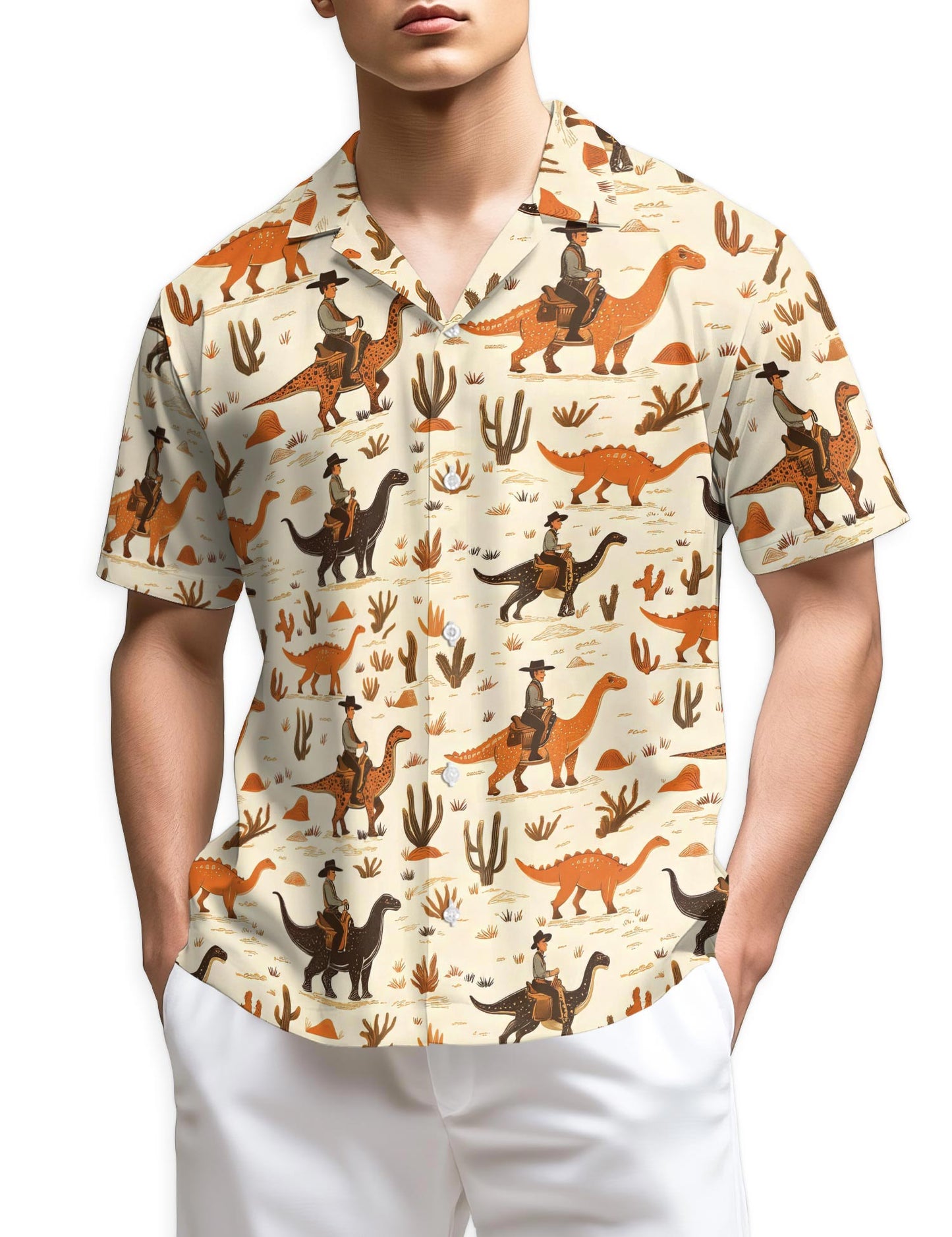 Netecom Cowboy Riding Dinosaur Hawaiian Shirt for Men