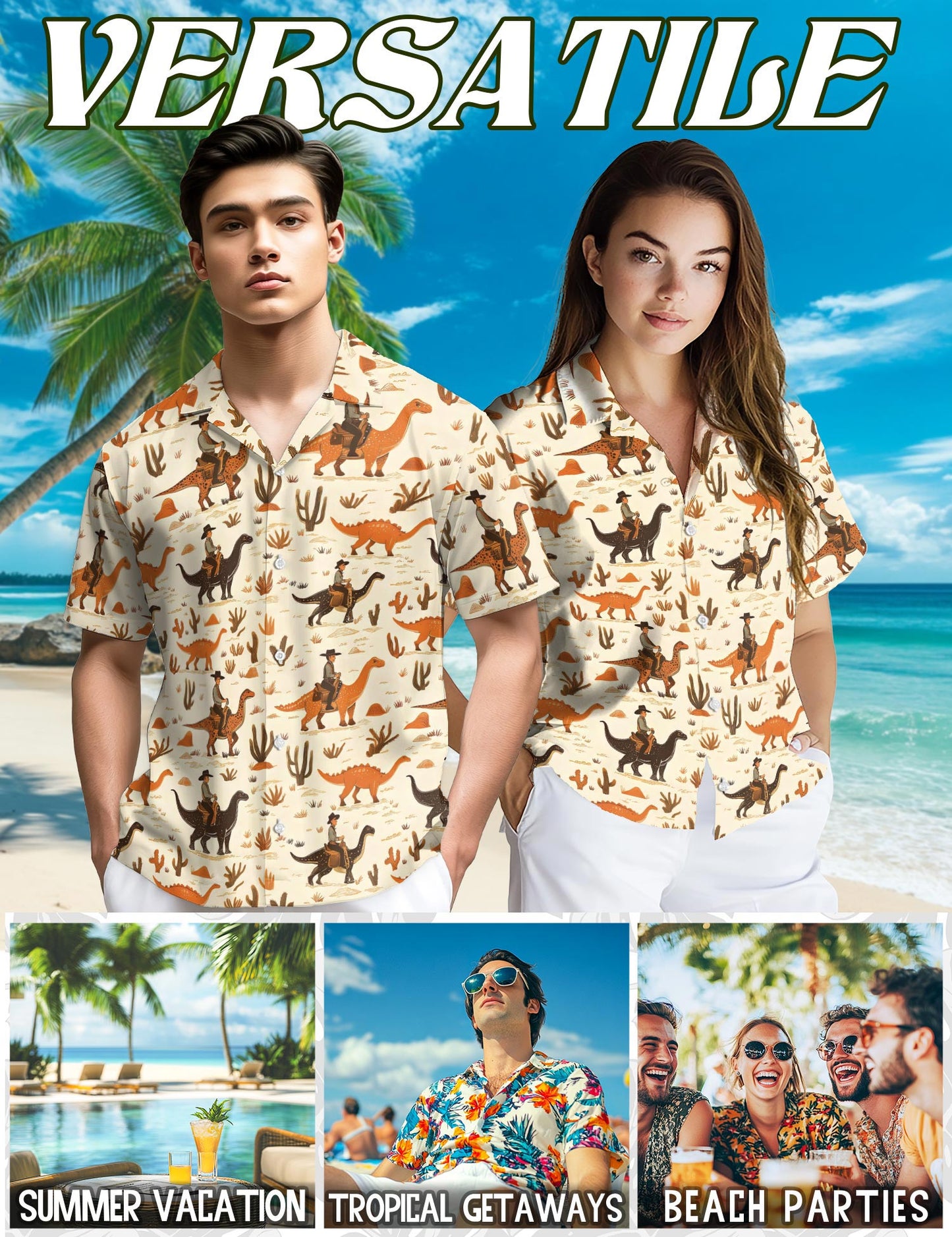 Netecom Cowboy Riding Dinosaur Hawaiian Shirt for Men, Funny Style, Button Down Summer Beach Short Sleeve, S-5XL