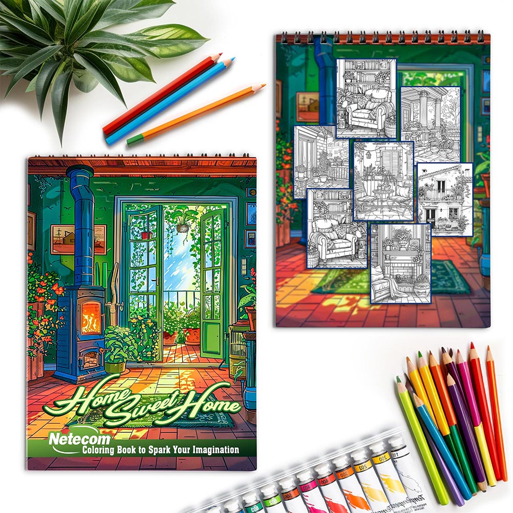 Netecom Cozy Home Spiral Coloring Book for Adults