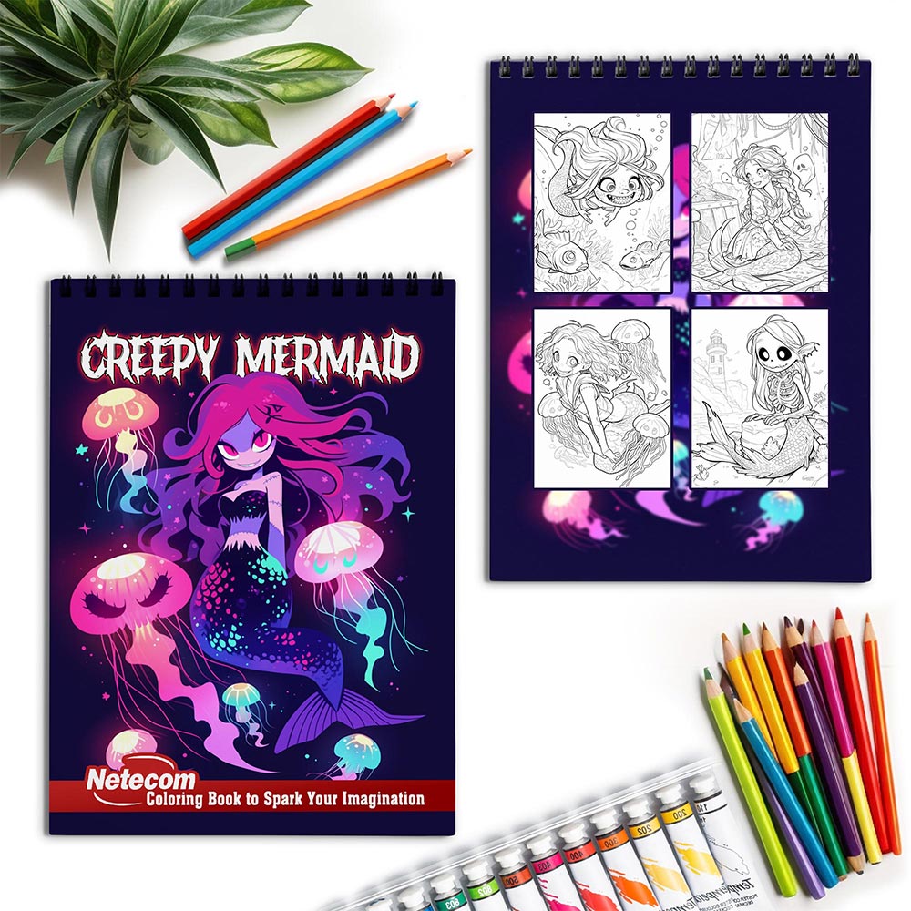 Netecom Creepy Mermaid Spiral Coloring Book for Adults