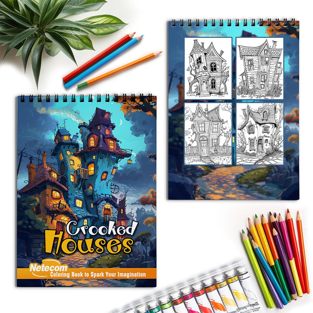 Netecom Crooked Houses Spiral Coloring Book for Adults