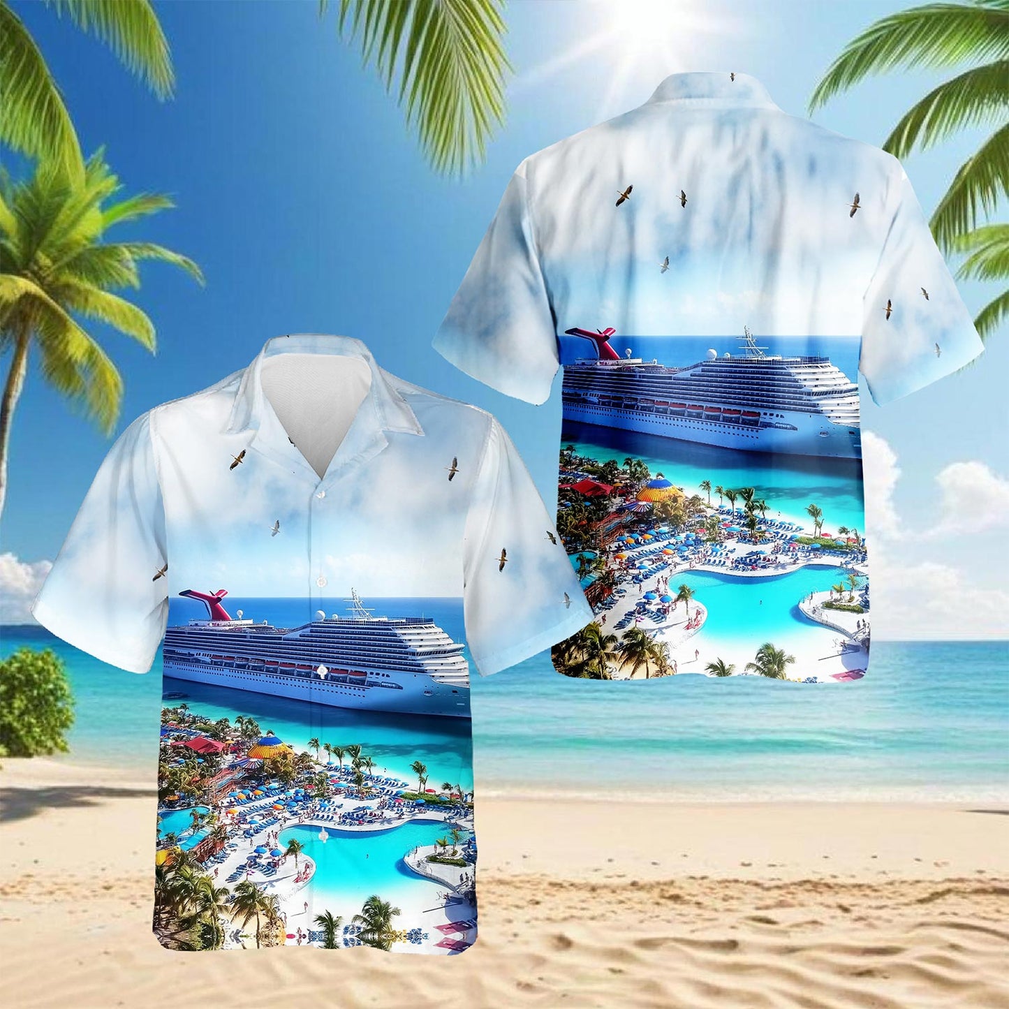 Netecom Cruise Ship Grand Turk Hawaiian Shirt for Men, Button Down Summer Beach Short Sleeve, S-5XL