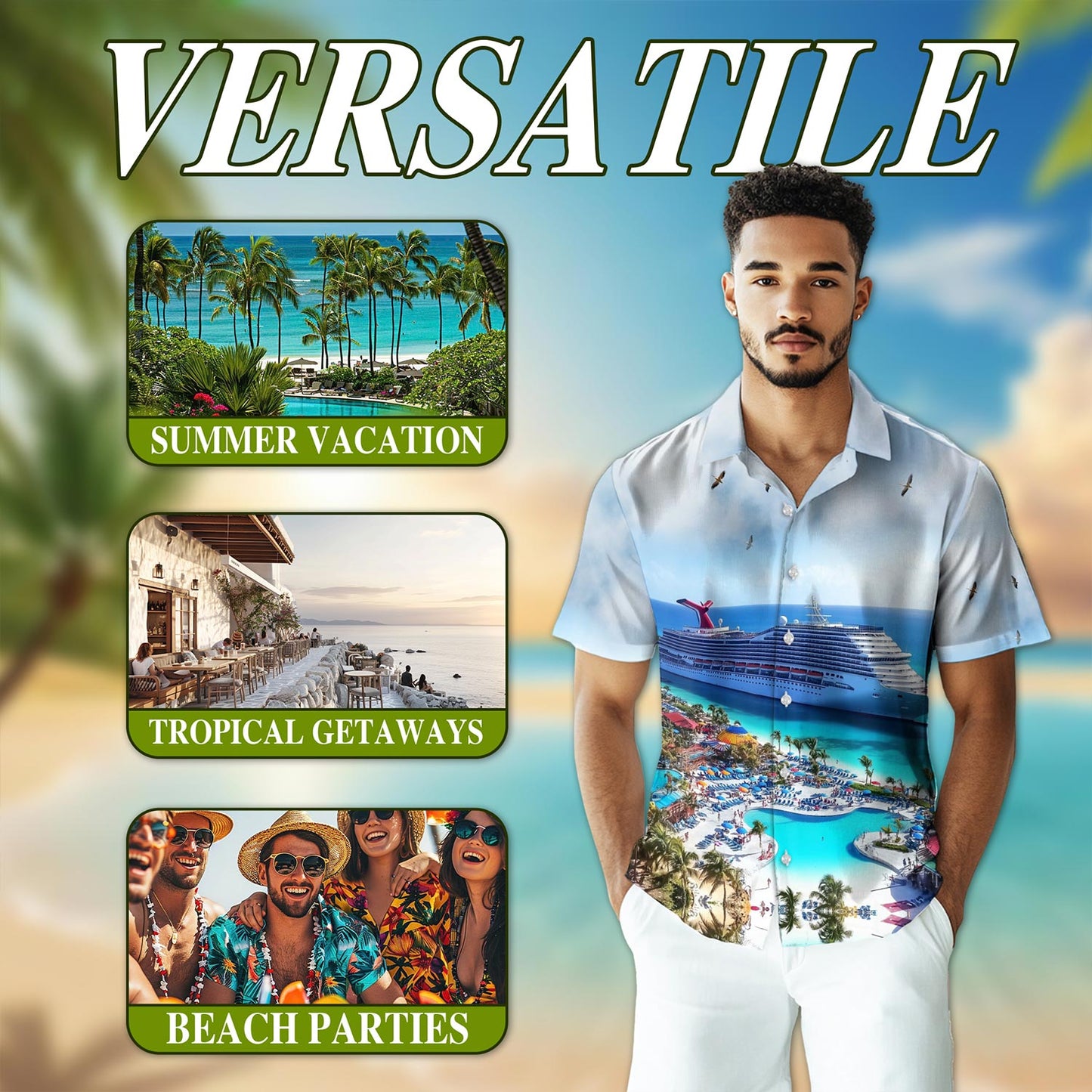 Netecom Cruise Ship Grand Turk Hawaiian Shirt for Men, Button Down Summer Beach Short Sleeve, S-5XL