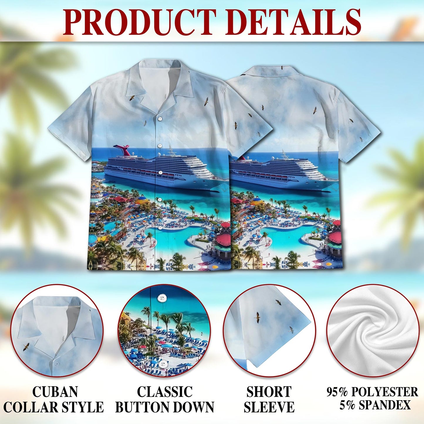 Netecom Cruise Ship Grand Turk Hawaiian Shirt for Men, Button Down Summer Beach Short Sleeve, S-5XL