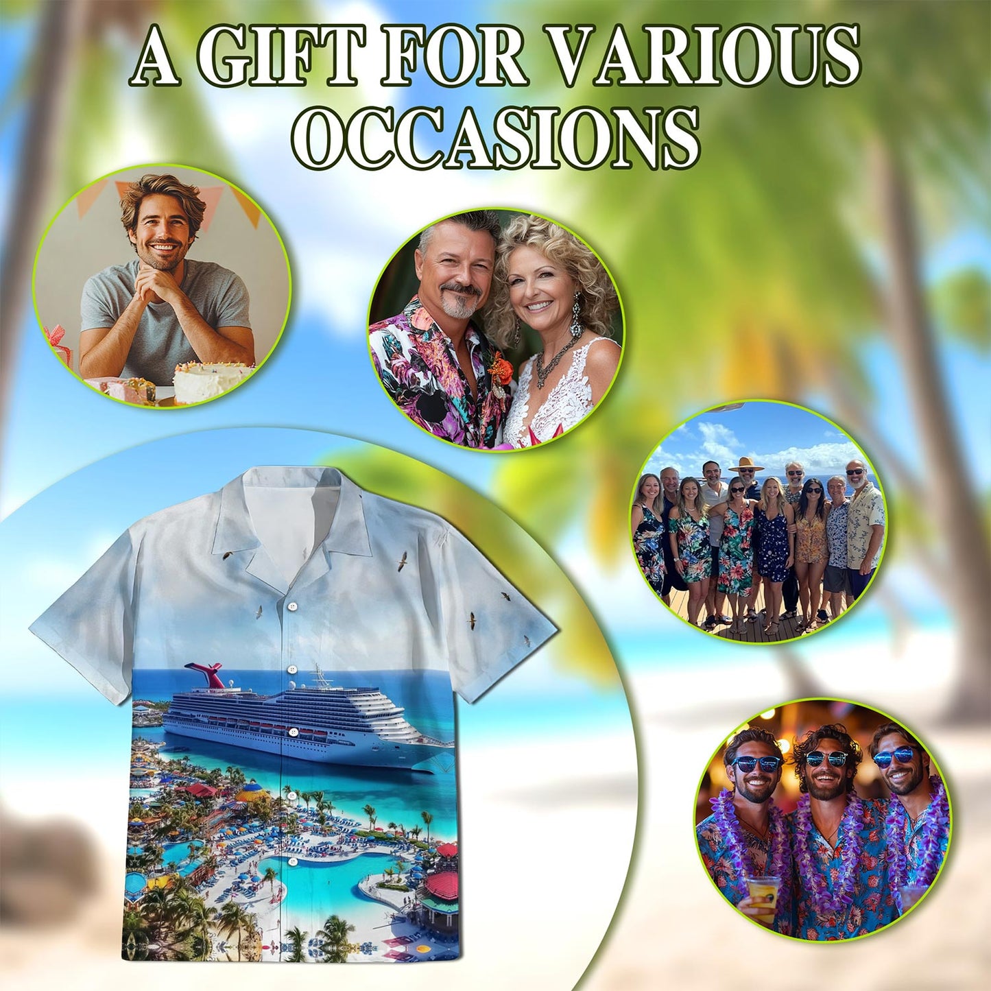 Netecom Cruise Ship Grand Turk Hawaiian Shirt for Men, Button Down Summer Beach Short Sleeve, S-5XL