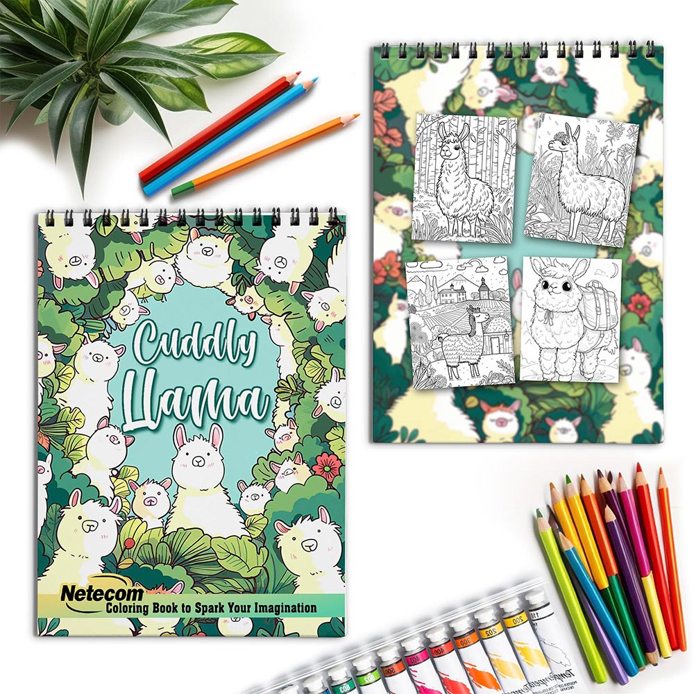 Netecom Cuddly Llama Spiral Coloring Book for Adults