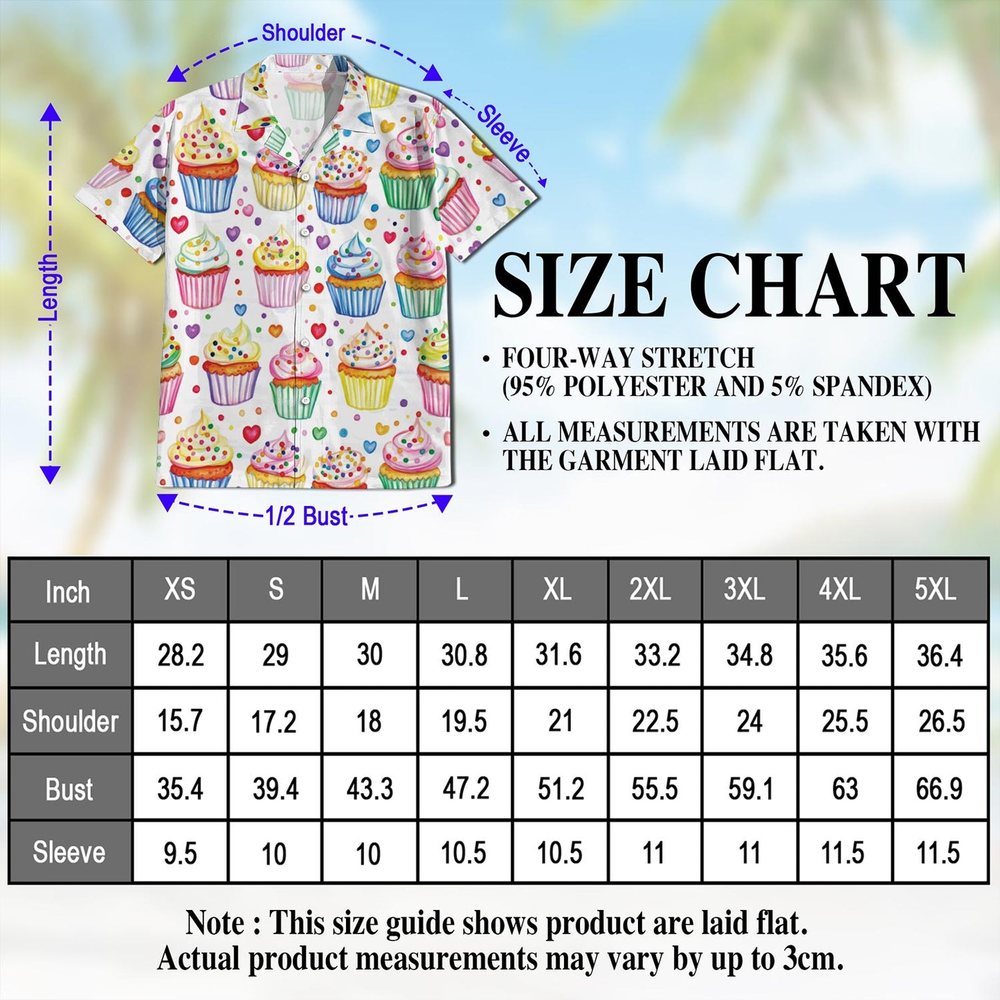Netecom Cupcake Pattern Hawaiian Shirt for Men, Button Down Summer Beach Short Sleeve, Retro Style, Sizes S-5XL