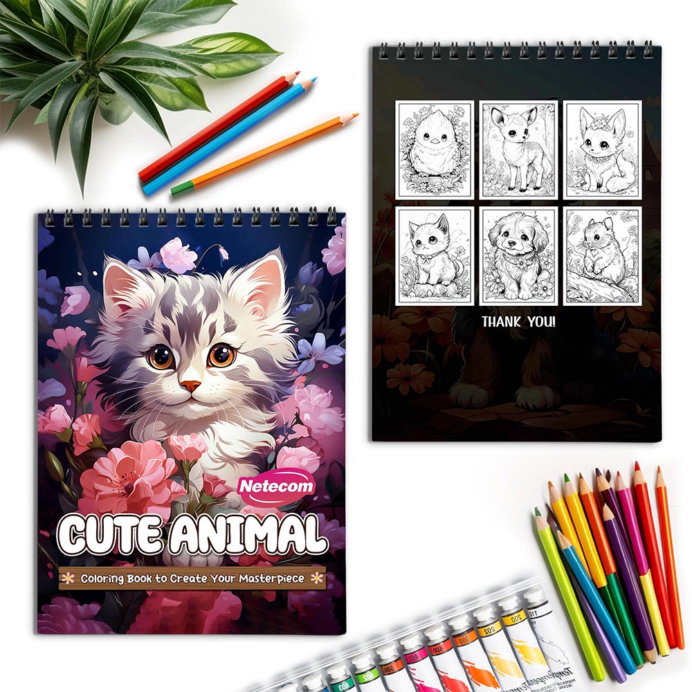 Netecom Cute Animals Spiral Coloring Book for Adults
