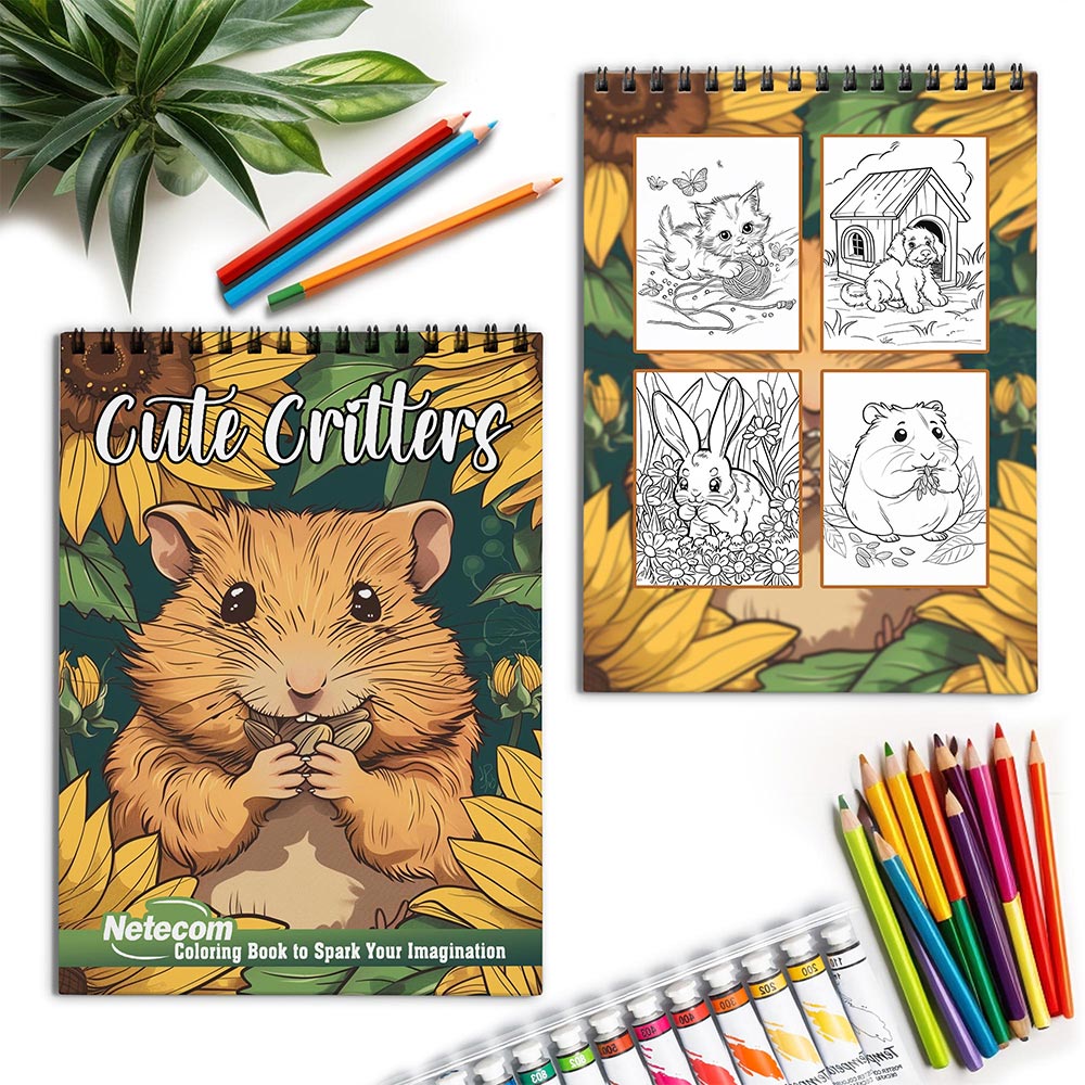 Netecom Cute Critters Spiral Coloring Book for Adult