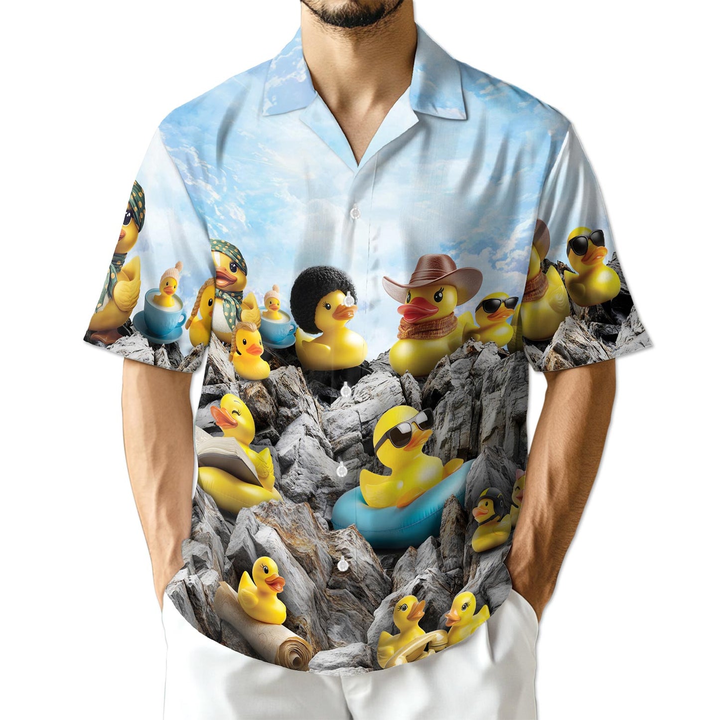 Netecom Cute Rubber Duck Hawaiian Shirt for Men