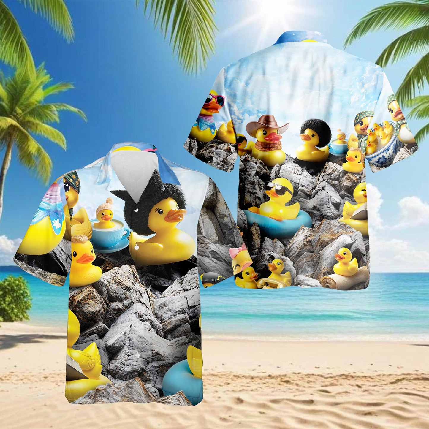 Netecom Cute Rubber Duck Hawaiian Shirt for Men, Duck Lover Gift, Rubber Duckie Button Down Summer Beach Short Sleeve, S-5XL