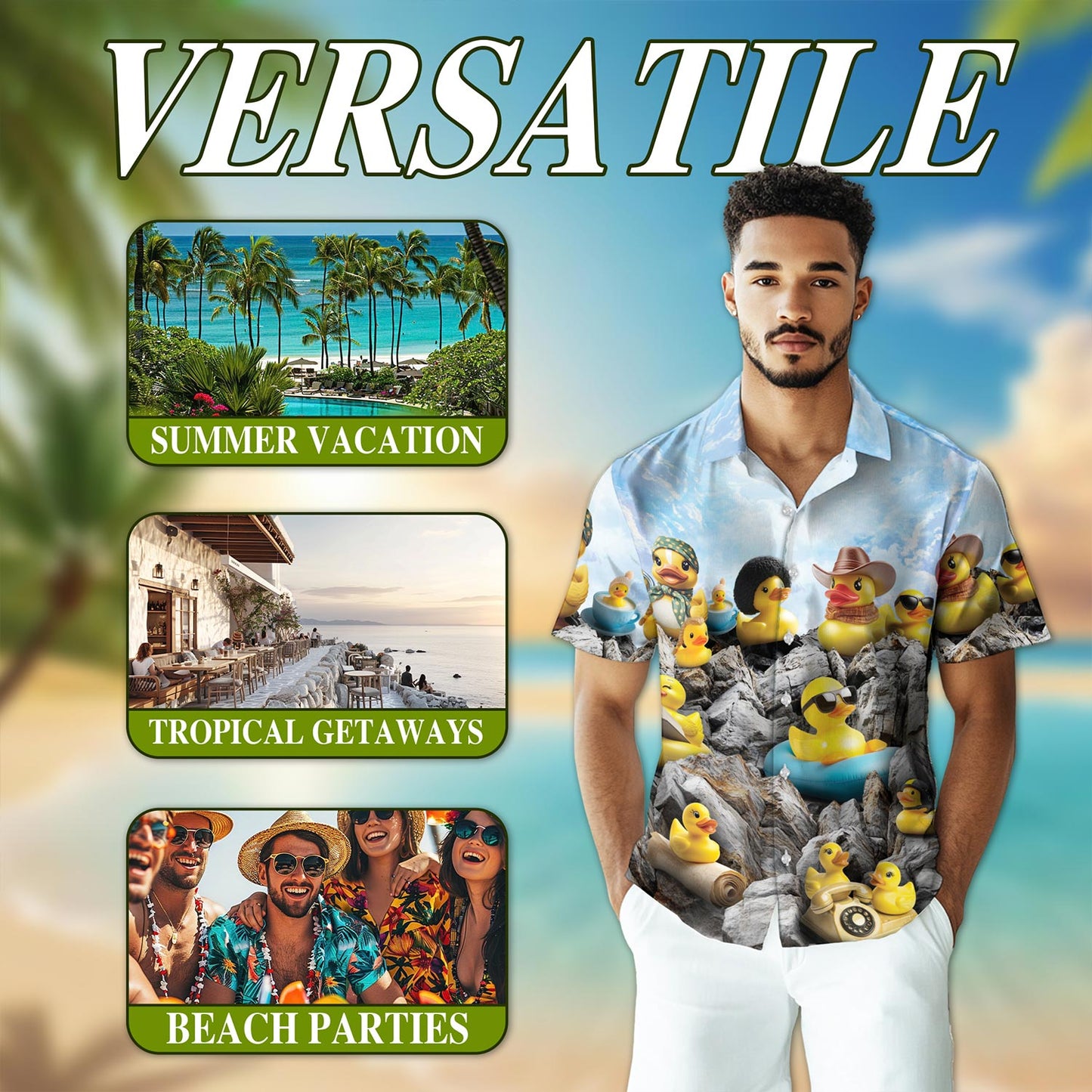 Netecom Cute Rubber Duck Hawaiian Shirt for Men, Duck Lover Gift, Rubber Duckie Button Down Summer Beach Short Sleeve, S-5XL