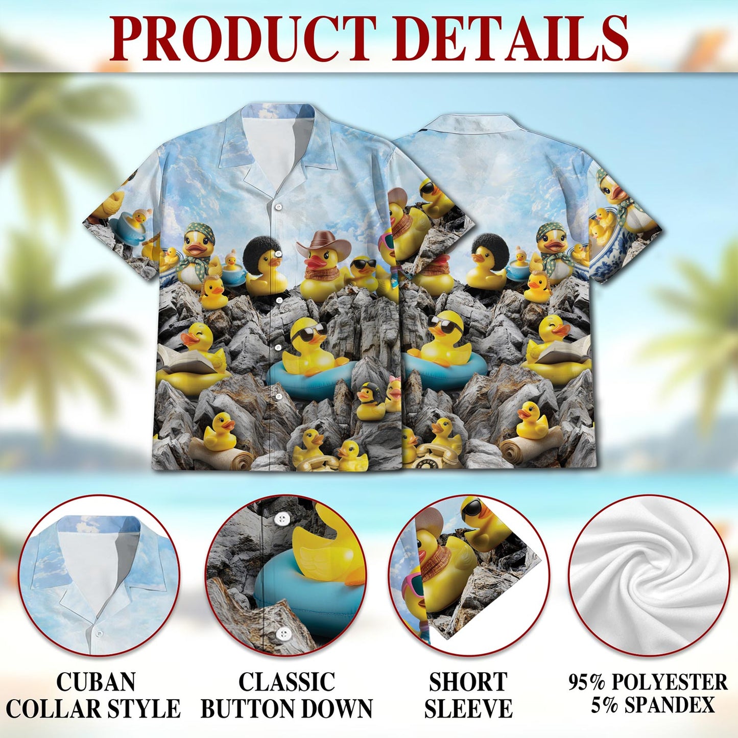 Netecom Cute Rubber Duck Hawaiian Shirt for Men, Duck Lover Gift, Rubber Duckie Button Down Summer Beach Short Sleeve, S-5XL