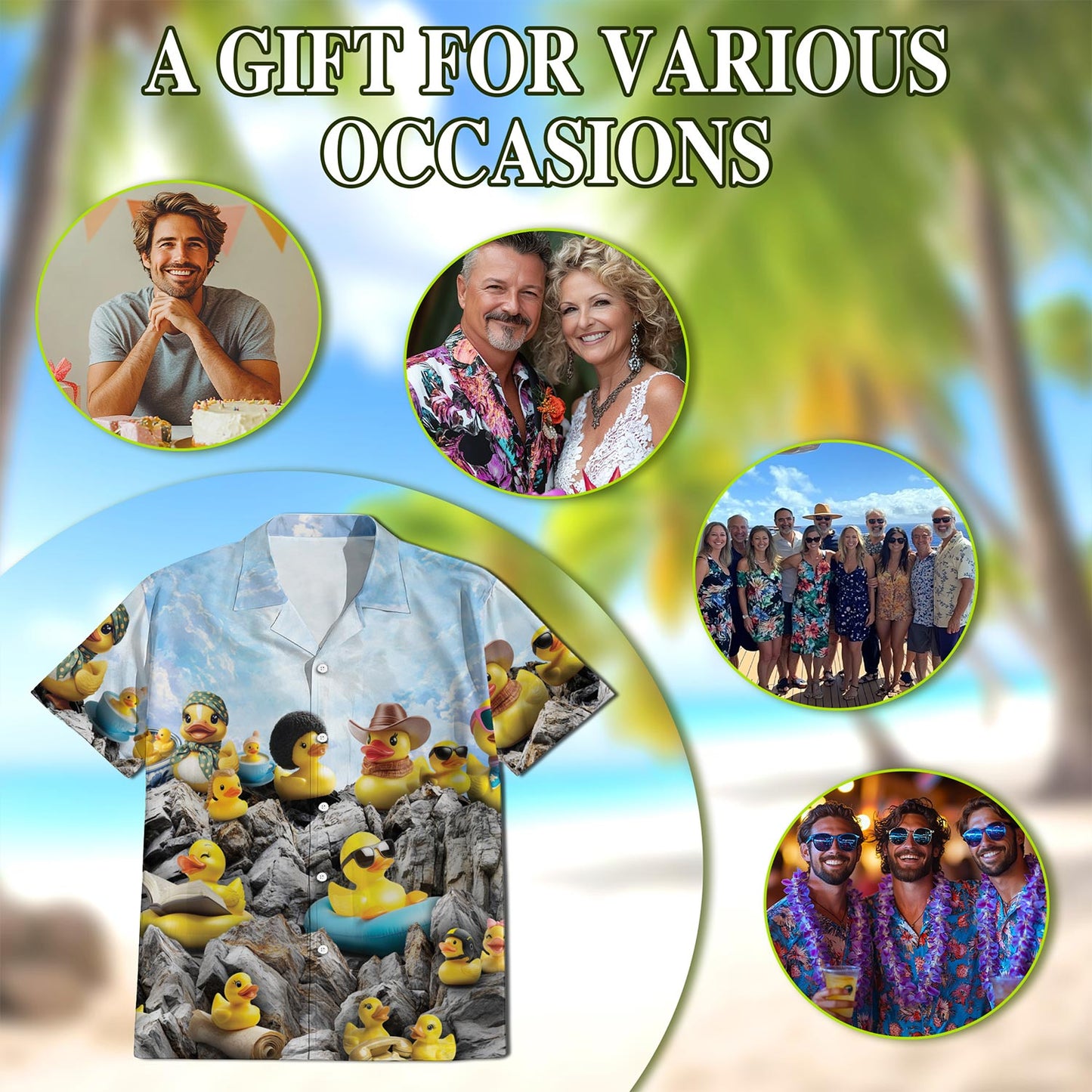 Netecom Cute Rubber Duck Hawaiian Shirt for Men, Duck Lover Gift, Rubber Duckie Button Down Summer Beach Short Sleeve, S-5XL