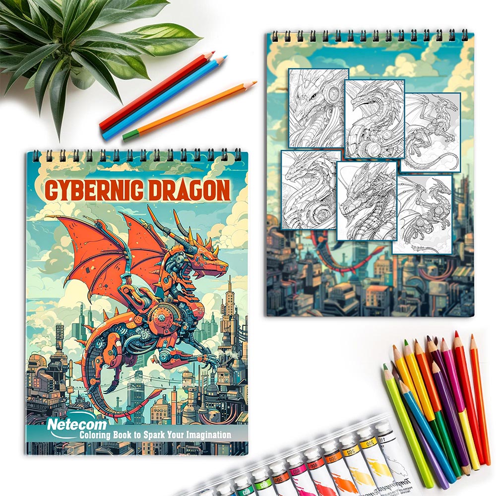 Netecom Cybernic Dragon Spiral Coloring Book for Adults