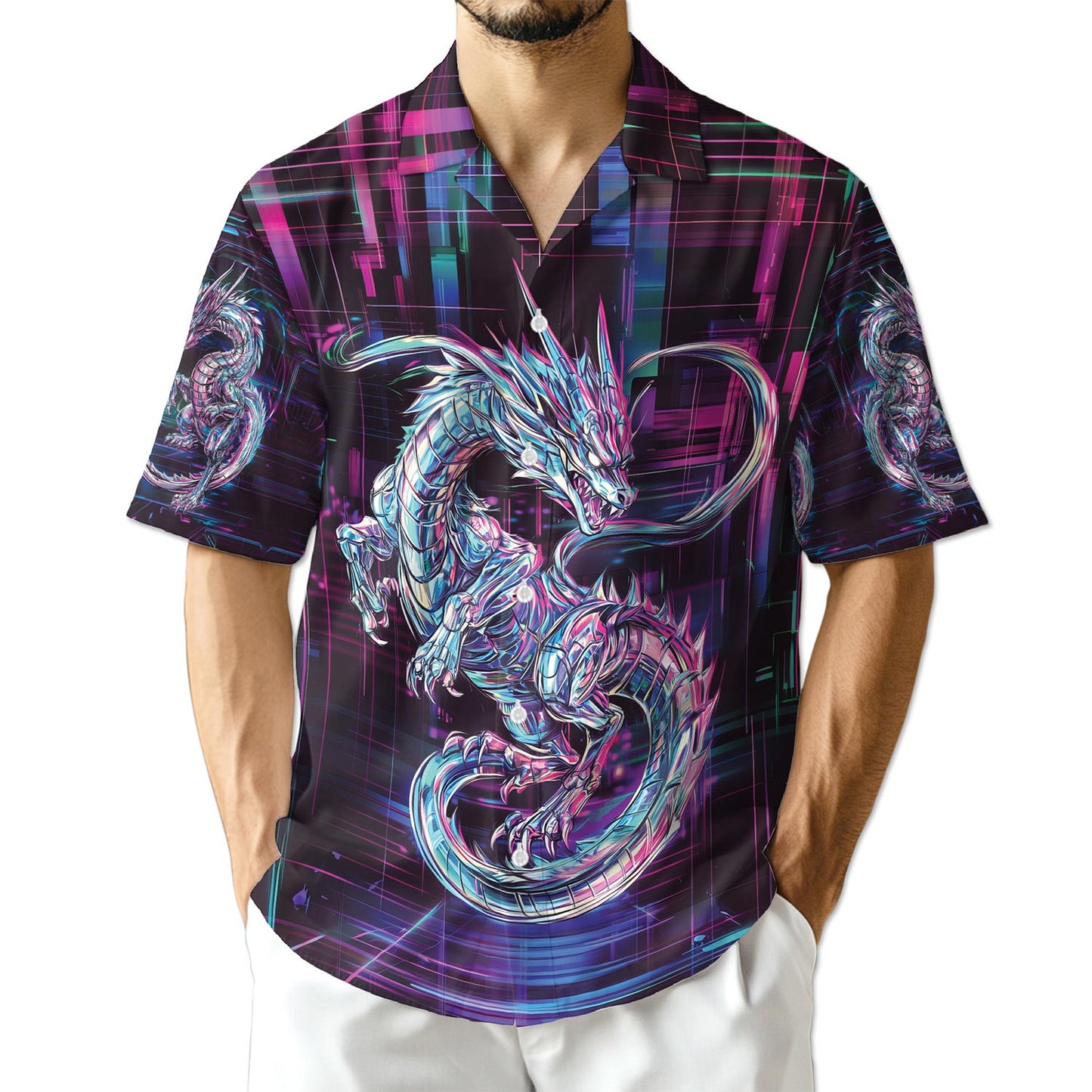 Netecom Cyberpunk Dragon Hawaiian Shirt for Men