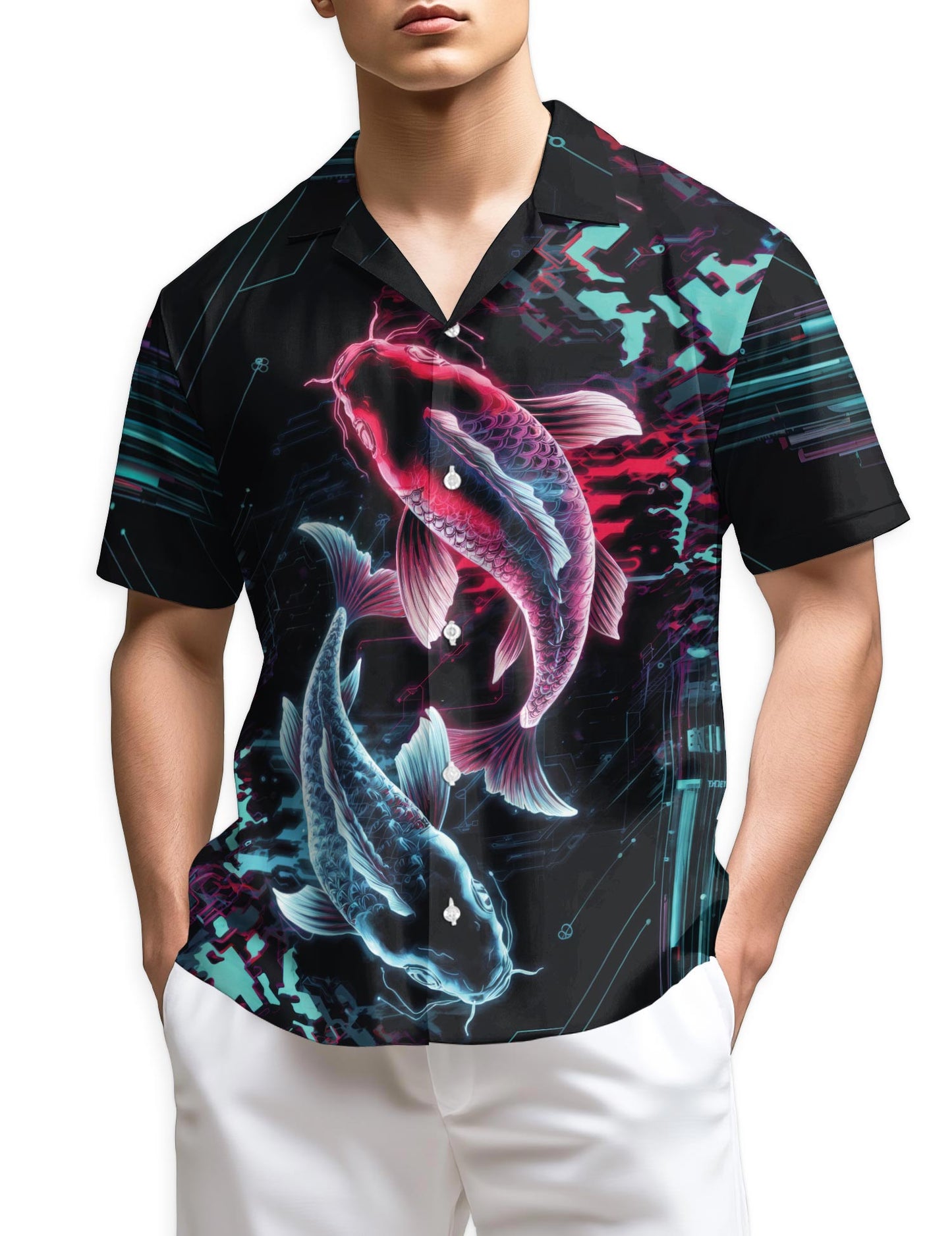 Netecom Cyberpunk Koi Fish Hawaiian Shirt for Men
