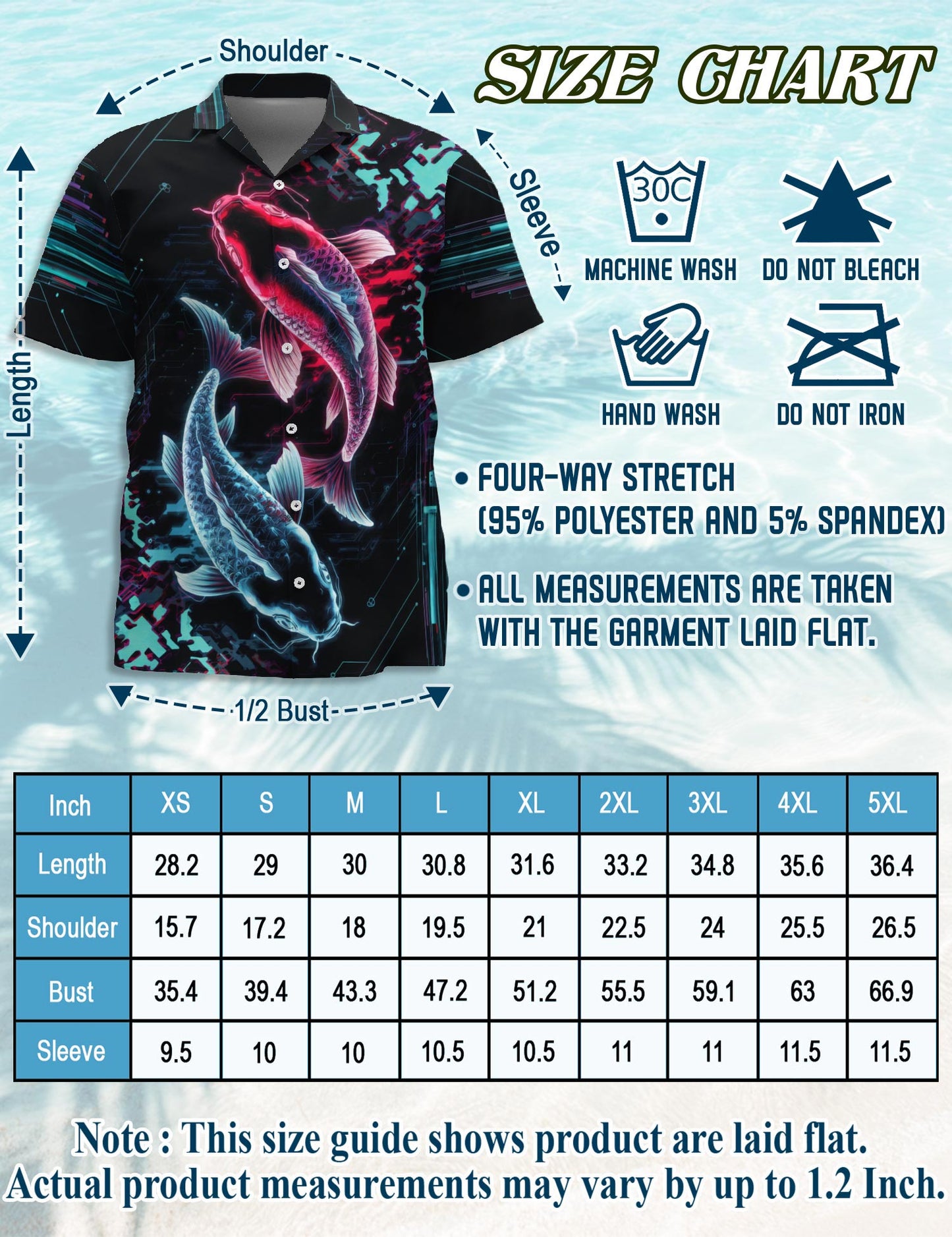 Netecom Cyberpunk Koi Fish Hawaiian Shirt for Men, Cyberpunk Style, Button Down Summer Beach Short Sleeve, Sizes S-5XL