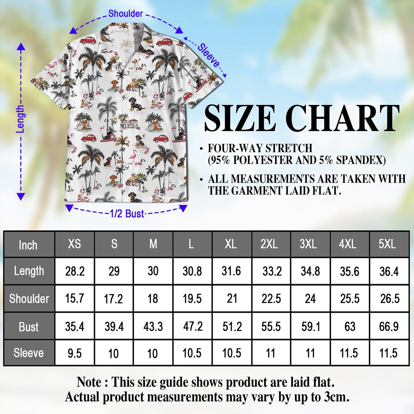 Netecom Dachshund Hawaiian Shirt for Men, Tropical Style, Button Down Summer Beach Short Sleeve, S-5XL