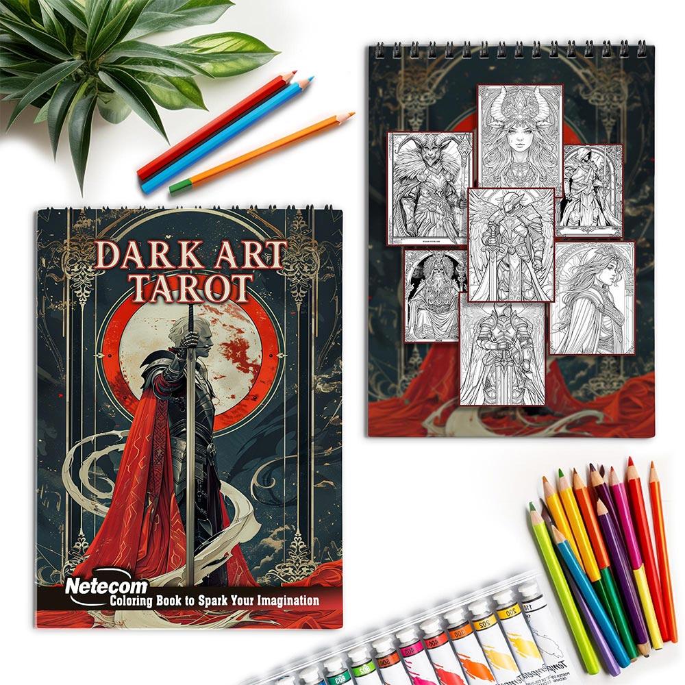 Netecom Dark Art Tarot Coloring Book for Adults, Spiral Bound, Soft Cover