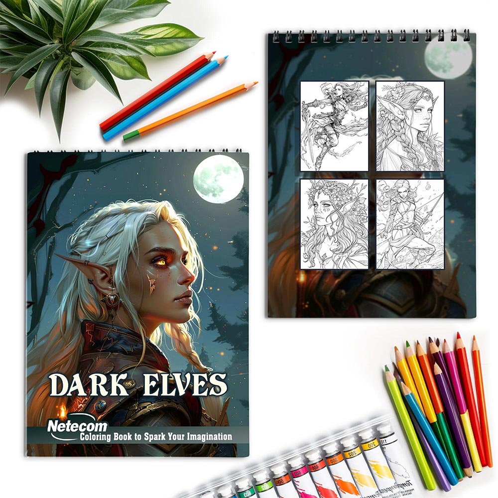 Netecom Dark Elves Spiral Coloring Book for Adults