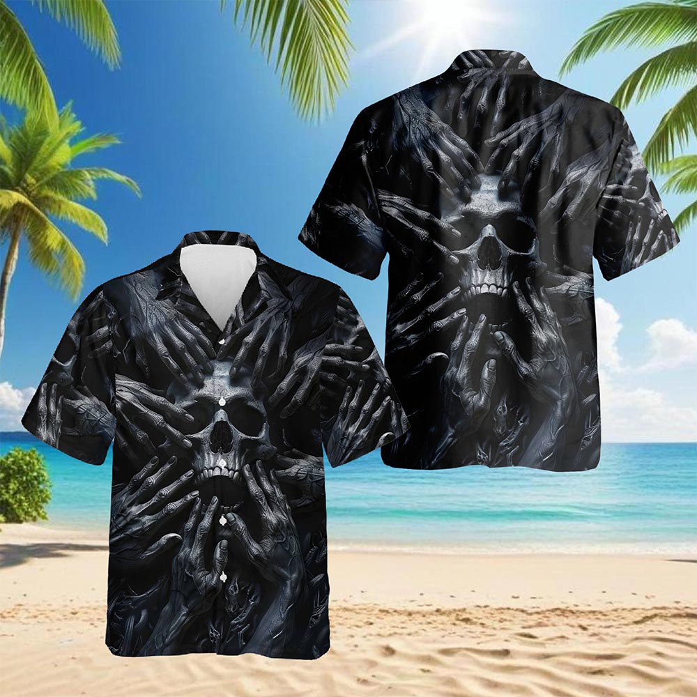 Netecom Dark Skull Hawaiian Shirt for Men, Horror Style, Button Down Summer Beach Short Sleeve, S-5XL