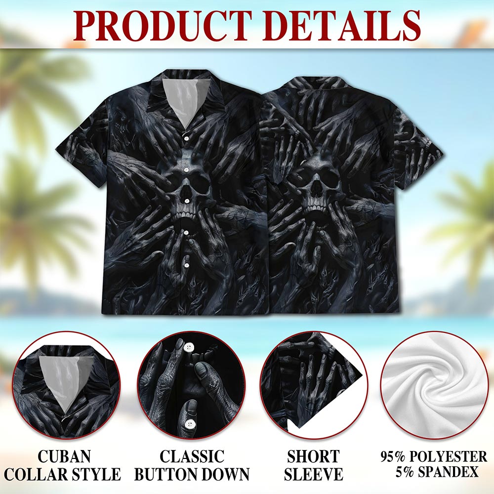 Netecom Dark Skull Hawaiian Shirt for Men, Horror Style, Button Down Summer Beach Short Sleeve, S-5XL