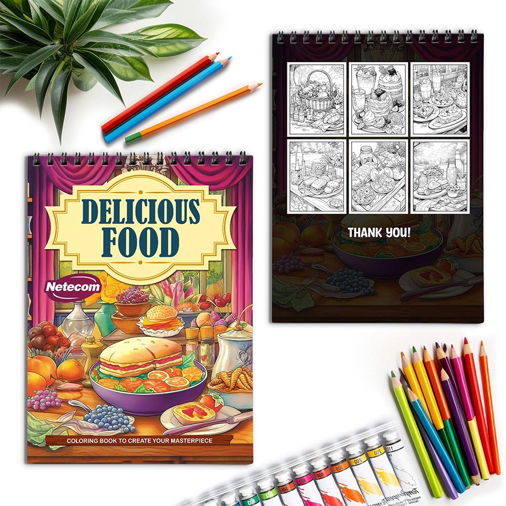 Netecom Delicious Food Spiral Coloring Book for Adults