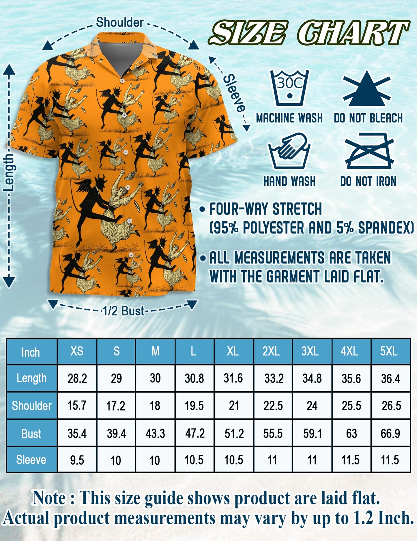 Netecom Devil Dancing With Beauty Halloween Orange Hawaiian Shirt for Men, Vintage Button Down Summer Beach Shirts, S-5XL