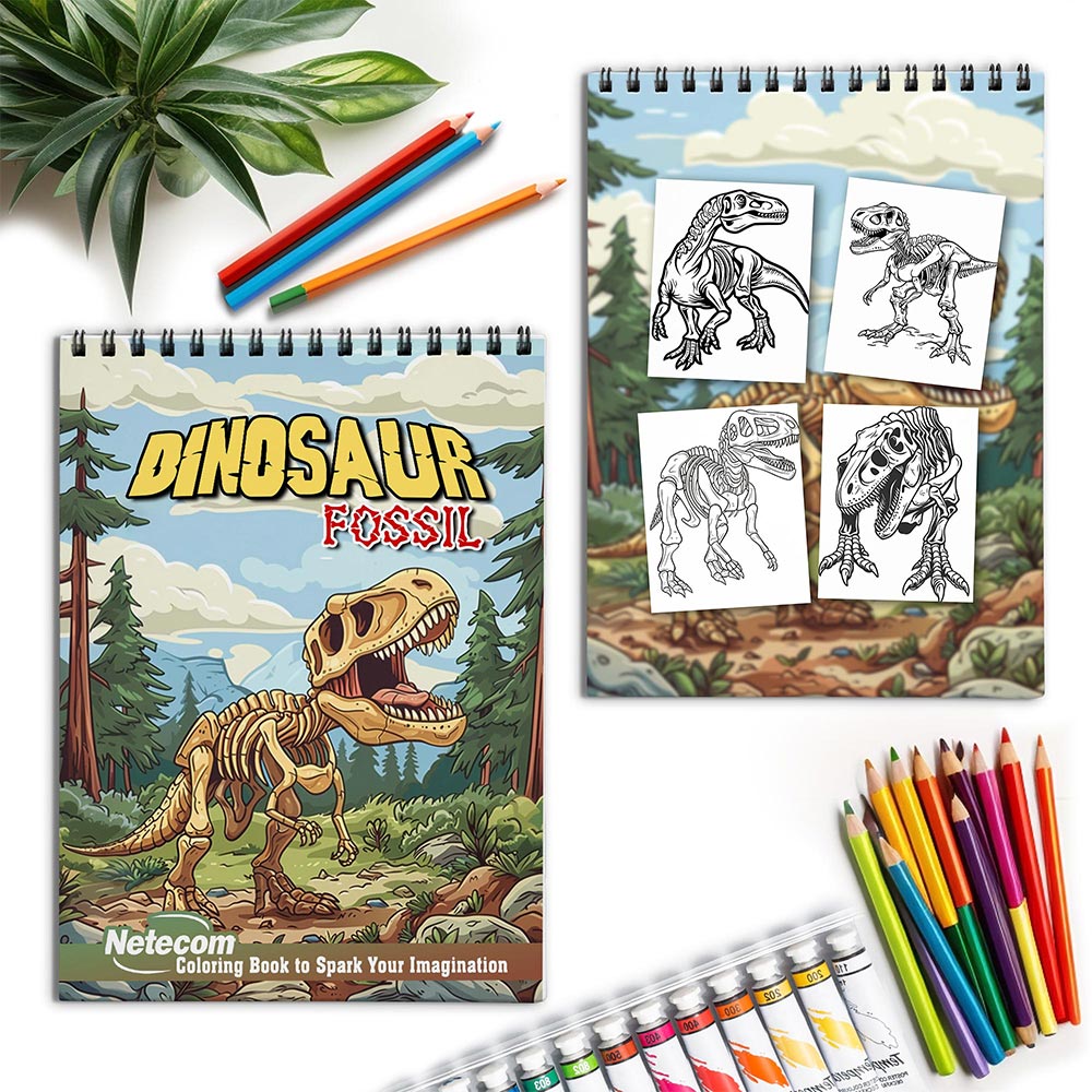 Netecom Dinosaur Fossil Spiral Coloring Book for Adults