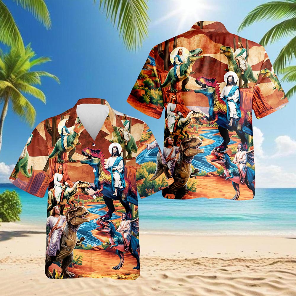 Netecom Dinosaur Hawaiian Shirt for Men, Button Down Summer Beach Short Sleeve, S-5XL