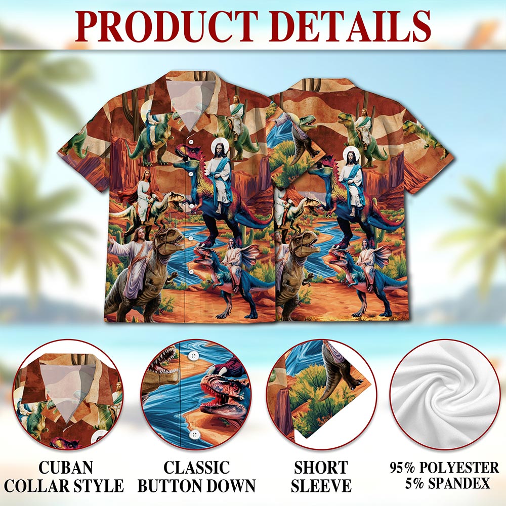 Netecom Dinosaur Hawaiian Shirt for Men, Button Down Summer Beach Short Sleeve, S-5XL