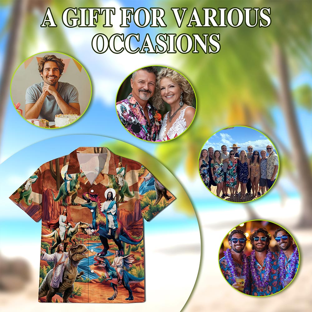 Netecom Dinosaur Hawaiian Shirt for Men, Button Down Summer Beach Short Sleeve, S-5XL