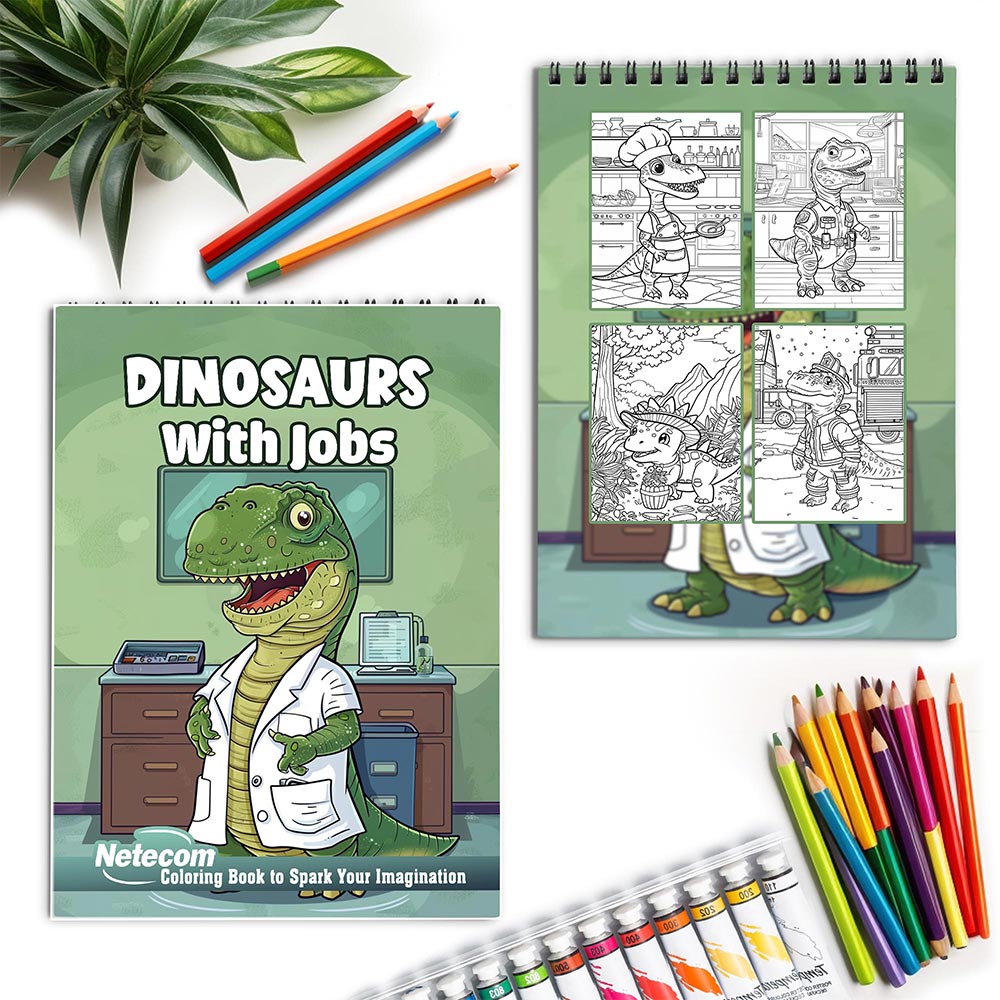 Netecom Dinosaurs With Jobs Spiral Coloring Book for Adults