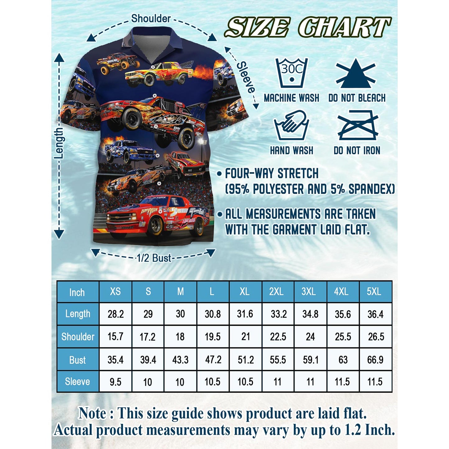 Netecom Dirt Track Racing Car Hawaiian Shirt for Men, Button Down Summer Beach Short Sleeve, Sizes S-5XL