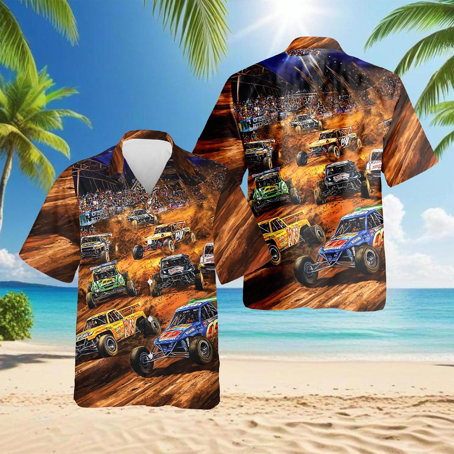 Netecom Dirt Track Racing Hawaiian Shirt for Men, Button Down Summer Beach Short Sleeve, Sizes S-5XL