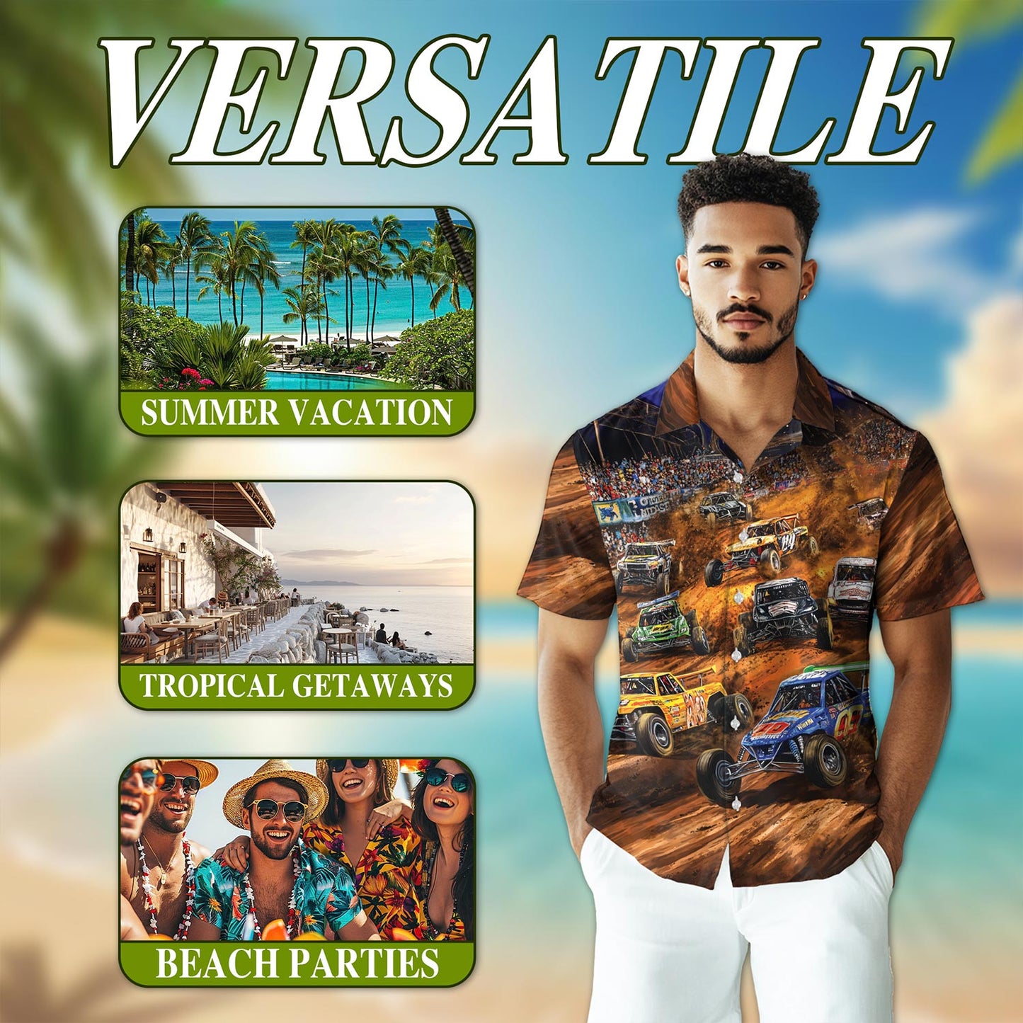 Netecom Dirt Track Racing Hawaiian Shirt for Men, Button Down Summer Beach Short Sleeve, Sizes S-5XL