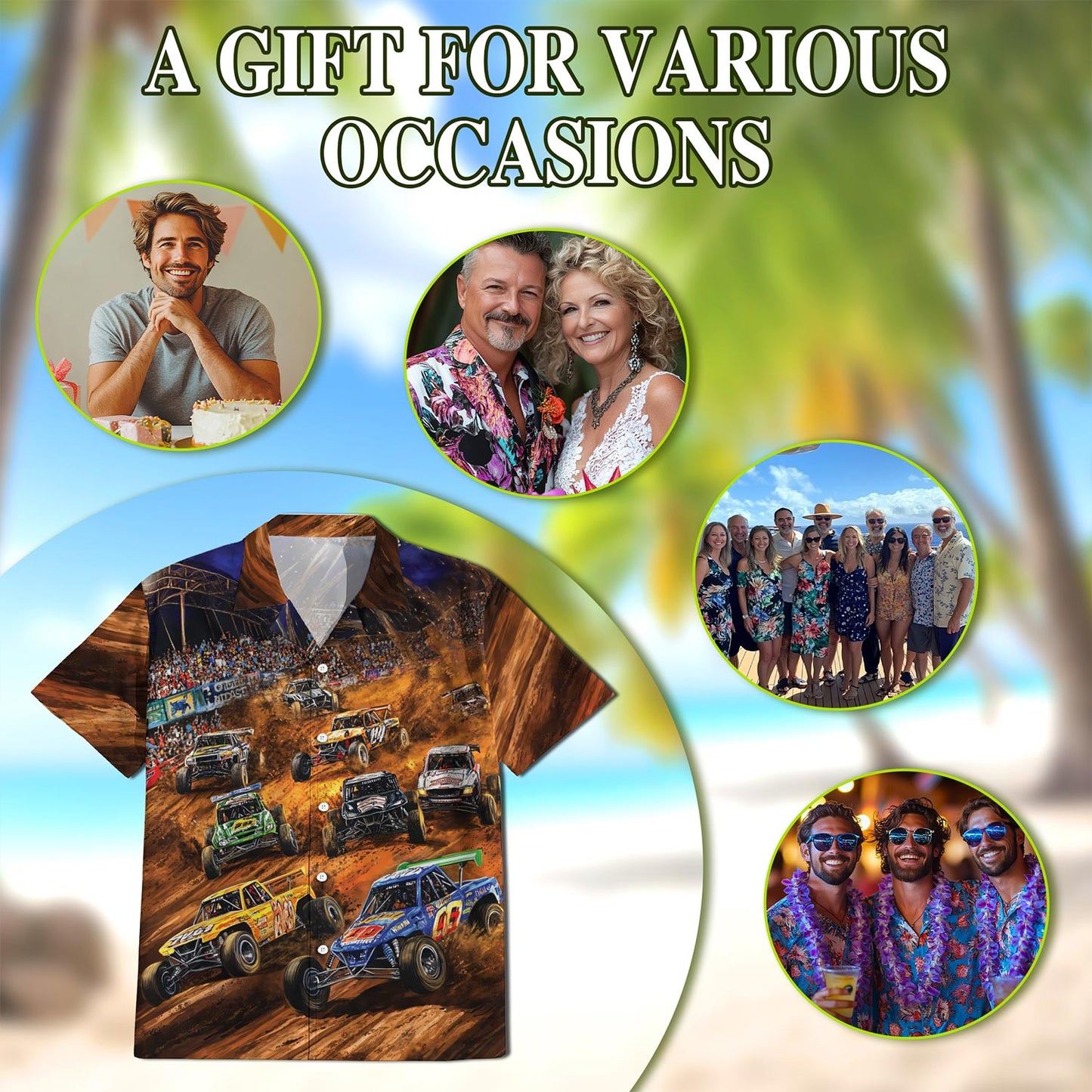 Netecom Dirt Track Racing Hawaiian Shirt for Men, Button Down Summer Beach Short Sleeve, Sizes S-5XL