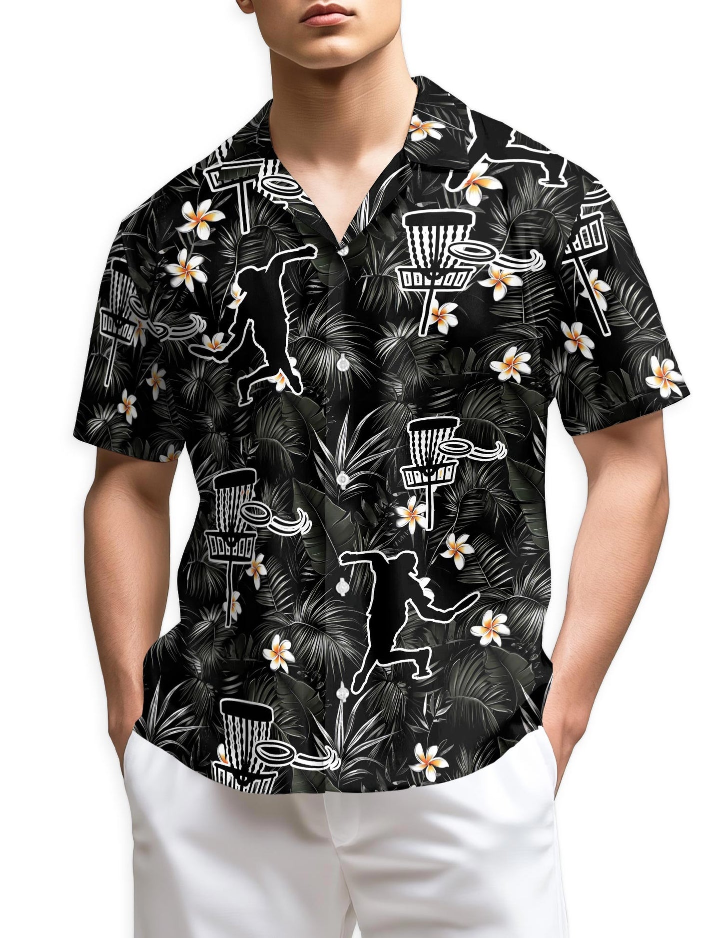 Netecom Disc Golf Tropical Flowers Hawaiian Shirt for Men